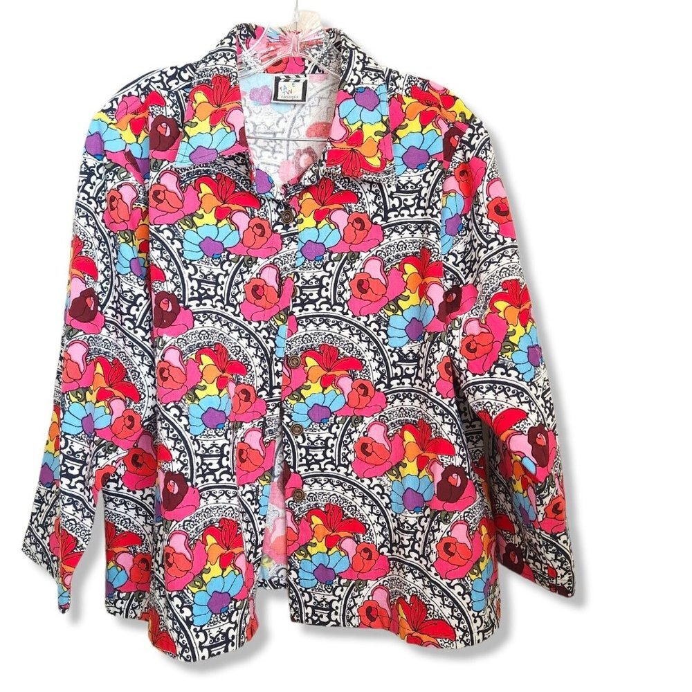 Vintage Take Two Womens‎ L Shirt Jacket  Art To Wear Colorful Cotton Canvas